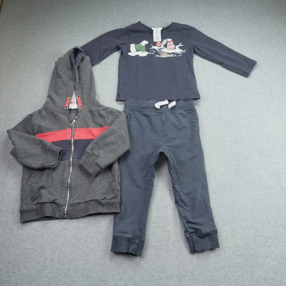 Tommy Bahama 3pc Outfit Set Boys 24M Gray Navy Red Casual Hoodie Tee Joggers